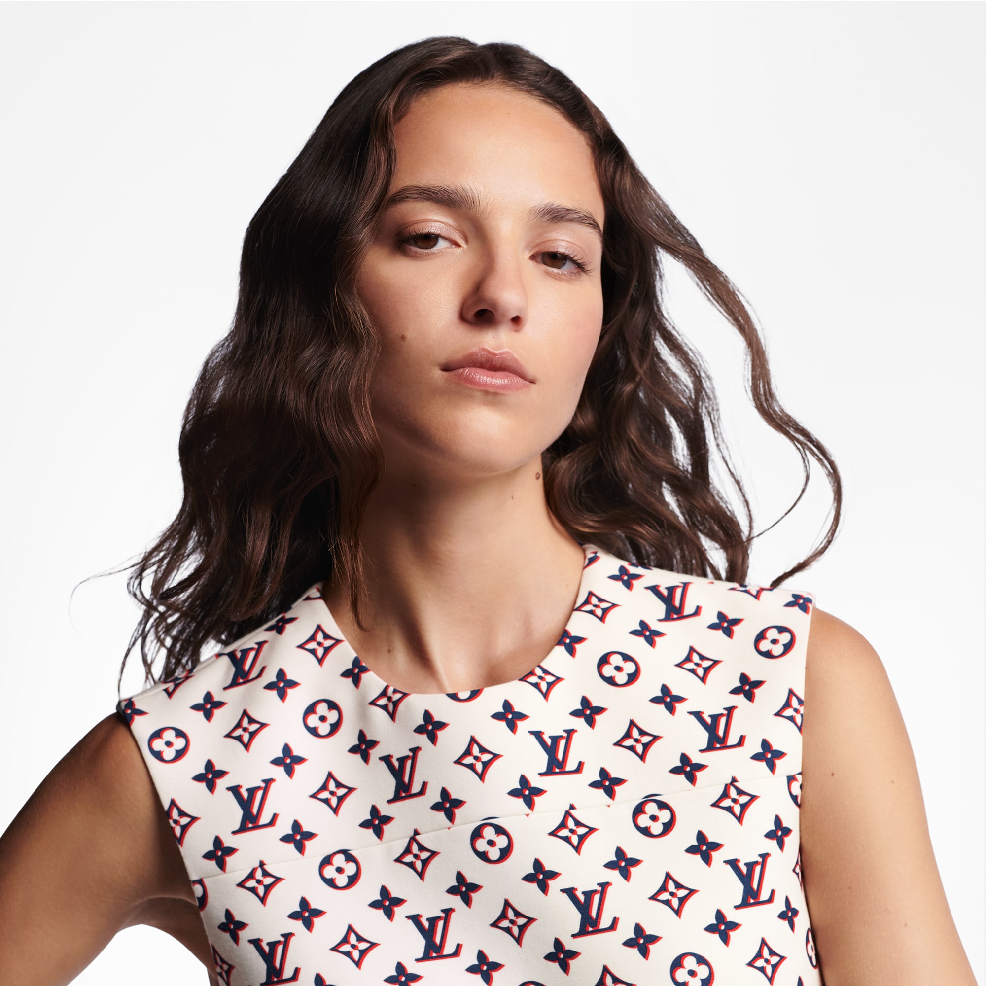 Leather Trim Tricolor Monogram Dress Women ReadytoWear LOUIS